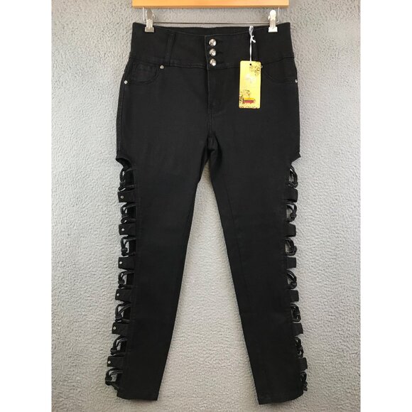 NWT Silver Diva Womens Push Up Jeans Size 17 Black With Button Detail & Cut-Out - Picture 1 of 14